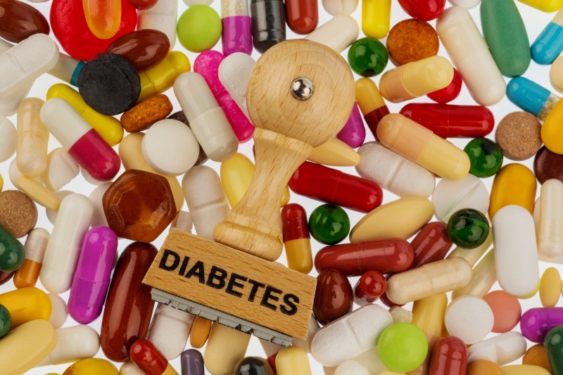 Pillen und Stempel "Diabetes"