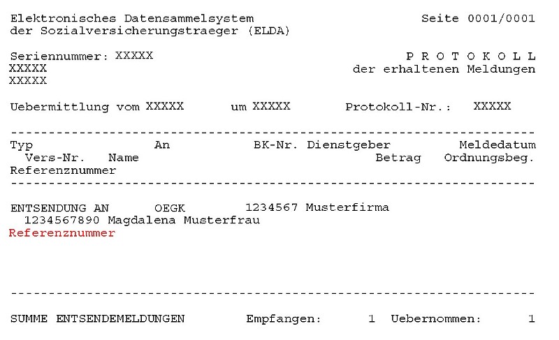 Screenshot ELDA-Übermittlungsprotokoll_Refernznummer Entsendungen_Quelle ÖGK