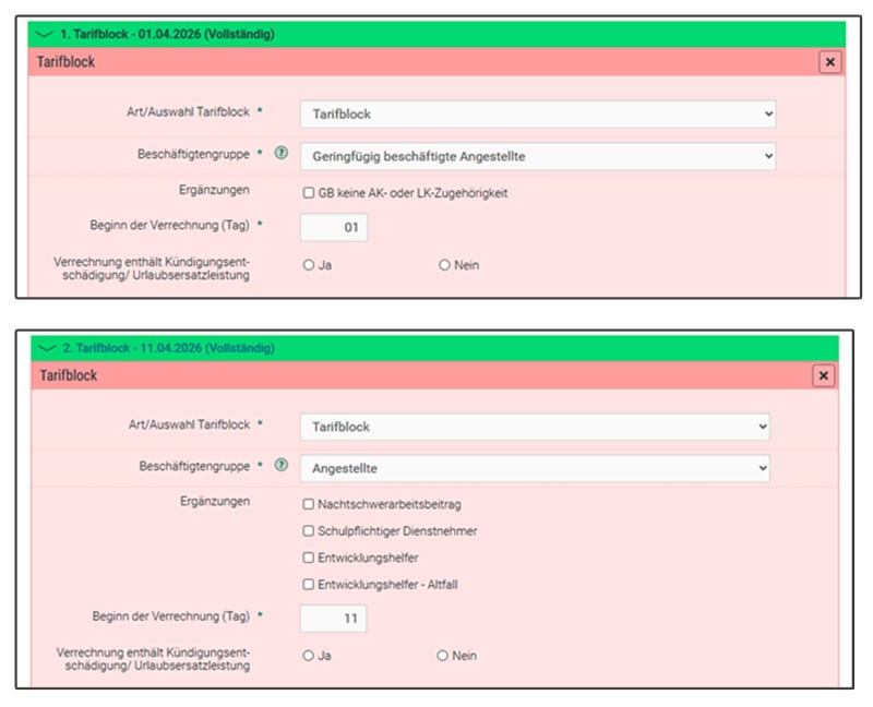 Clearingf&auml;lle: Beispiel mit mehreren Tarifbl&ouml;cken