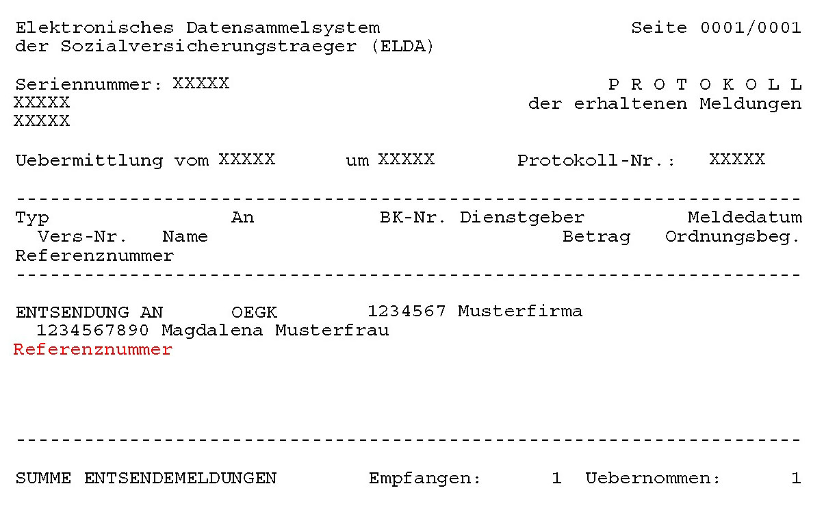 Screenshot ELDA-Übermittlungsprotokoll_Referenznummer Entsendungen_Quelle ÖGK