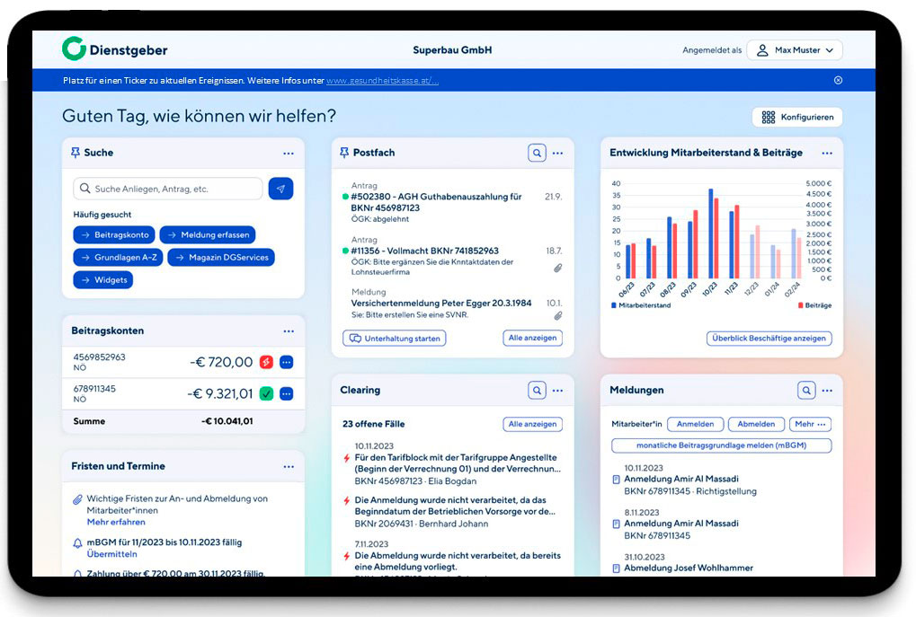 Schema-Darstellung des Dienstgeber-Dashboards_Quelle OEGK