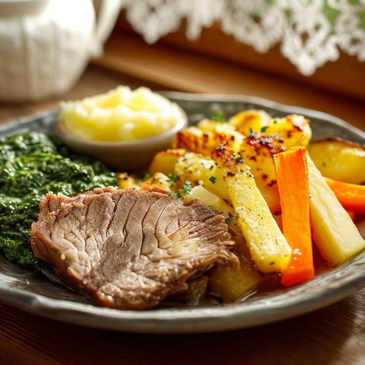 Mehr Informationen zum Thema: HauptspeiseGekochter Tafelspitz mit Erdäpfel&shy;schmarrn, Creme&shy;spinat und Apfelkren